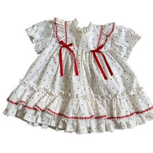 Vintage Jo Lene Red White Polka Dot Dress Lace Ruffles Size 24 Months USA